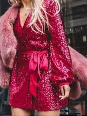 Express Hot Magenta Olivia Culpo Surplice Sequin Dress